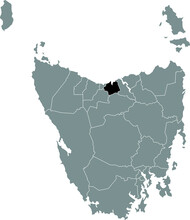 Black Flat Blank Highlighted Location Map Of The LATROBE AREA Inside Gray Administrative Map Of Areas Of The Australian State Of Tasmania, Australia