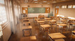 Leinwandbild Motiv interior of a traditional Japanese school classroom made of wood.