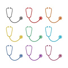 Wall Mural - Stethoscope medical instrument icon or logo, color set