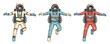 © Agor2012 - Astronaut in spacesuit flies. Isolated retro cosmonaut in comic book style. Vintage astronaut. Vector image.