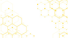 Hexagons Pattern Vector Banner Design. Yellow Hexagonsline  Elements. Business Background Lines Wave. Global Connection With Lines And Dots Design 