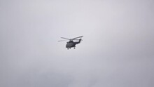 Airbus Helicopters RAF Puma HC MK 2 In Fast Low Level Flight On A Military Exercise, Light Grey Winter Sky