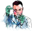 Colored hand sketch of a scientist at work. Vector illustration.