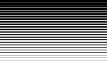 Horizontal Line Pattern. From Thin Line To Thick. Parallel Stripe. Black Streak On White Background. Straight Gradation Stripes. Abstract Geometric Patern. Faded Dynamic Backdrop. Vector Illustration