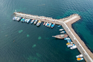 Wall Mural - Boats in port of Nesebar historic city on a Black Sea shore in Bulgaria