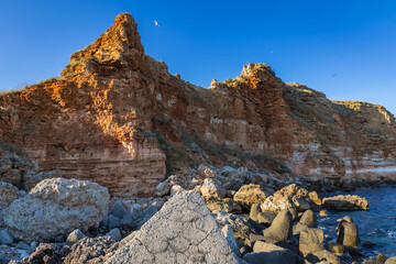 Canvas Print - Rocks seen from Bolata Beach, located in Kaliakra Nature Reserve over Black Sea in Bulgaria