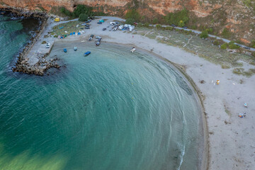 Canvas Print - Drone photo of Bolata Beach, located in Kaliakra Nature Reserve over Black Sea in Bulgaria