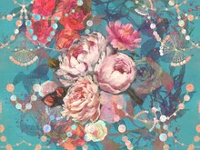 Botanical Bouquet Of Roses, Peonies And Peonies With Mother-of-pearl Wallpaper Illustration