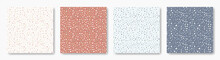 Set Of Abstract Seamless Patterns In Rough Polka Dot Style, Hand-drawn Doodle Spots. Collection Of Cute Printable Designs In Pastel Soft Palette.