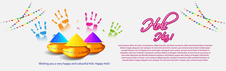 Poster - Vector illustration of Happy Holi greeting, written Hindi text means it's Holi, Festival of Colors, festival elements with colourful Hindu festive background