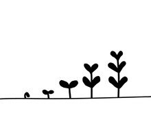 成長する葉っぱの線画イラストト_モノクロ