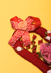 Poster - A Valentine gift decoration on yellow background