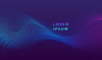 Particle liquid dots glowing abstract background. Neon explosion splash surface shapes design. Modern cyber light data technology and science vector.