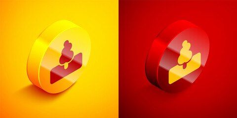 Poster - Isometric Tree icon isolated on orange and red background. Forest symbol. Circle button. Vector