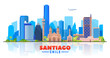 Santiago de Chile city skyline on a white background. Flat vector illustration. Business travel and tourism concept with modern buildings. Image for banner or website.
