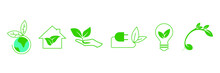 Green Energy, Eco World, Bioenergy, Solar Power, Electrical Vehicle, Eco-friendly Icon Set Vector Illustration