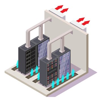 data center air conditioning equipment, vector isometric illustration. server room cooling system.