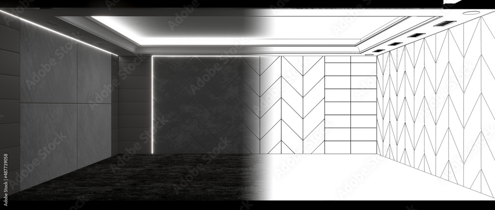 visualization of modern residential interior design, 3D illustration ...