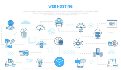 web or website hosting concept with icon set template banner with modern blue color style