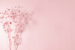 Leinwandbild Motiv Dry pink flowers on pink background. Flat lay, top view, copy space