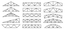 Set Of Roof Metal Trusses Constructions. Icons Of Roofing Steel Frames. Vector Architectural Blueprint. Collection Of Elements For Rafter. Illustration For Engineering Education