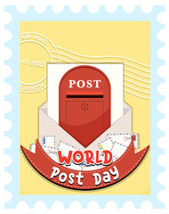 Sticker - World Post Day logo with post box and envelope