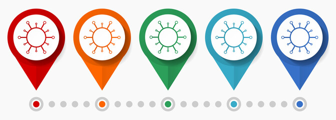 Aufkleber - Coronavirus delta, flu concept vector icon set, flat design virus pointers, infographic template easy to edit