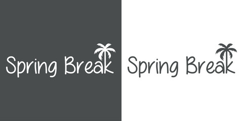 Poster - Beach holidays. Banner con texto Spring Break con letra con forma de silueta de palmera en fondo gris y fondo blanco