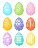 Fototapeta Dinusie - Set of colorful Easter eggs in flat design isolated on white 