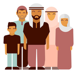 Wall Mural - Big traditional family. Muslim parents standing with children