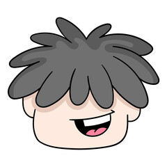 Wall Mural - spiky haired boy head is smiling, doodle icon drawing