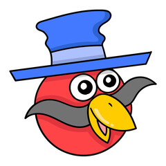 Wall Mural - bird head is wearing a hat, doodle icon drawing