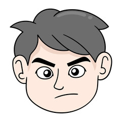 Wall Mural - boy head is looking angry suspicious, doodle icon drawing