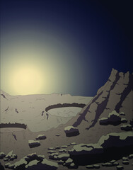 Wall Mural - mercury planet surface close up with sunrise views, vector illustration