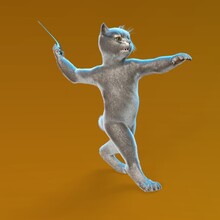 3D-illustration Of A Cute And Funny Cartoon Cat Throwing A Boomerang