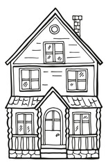 Poster - Cute house in hand drawn style. Cozy doodle home