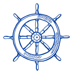 Sticker - Ship wheel sketch. Boat course steering symbol