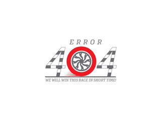 Wall Mural - Error 404 concept design with car tyre design. Webpage internet security warning to use in programming, web development, mobile app design projects.