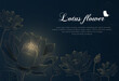 Luxury lotus background design with golden line and dark blue color. Lotus flowers line arts design for wallpaper, banner, prints, invitation and packaging design. Vector illustration