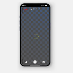Modern smartphone with camera application. User interface of camera viewfinder. Focusing screen in recording time.