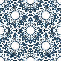 Wall Mural - Seamless pattern with retro patterns. Background with white and blue color. Good for prints. Vector.