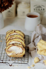 Wall Mural - Tiramisu swiss roll. rustic photo