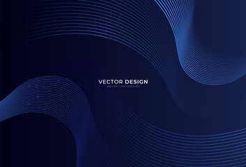 Abstract dark blue background vector. Modern wave lines graphic creative design. Line halftone pattern with gradient effect. Use for advertising, presentation, poster, cover, banner, website.