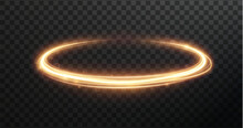 Light Golden Twirl. Curve Light Effect Of Golden Line. Luminous Golden Circle. Light Gold Pedistal, Podium, Platform, Table. Vector PNG. Vector Illustration
