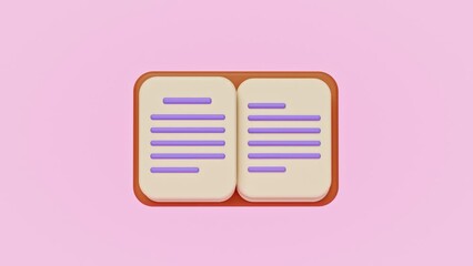 cartoon style simple open book page animation. 3d render
