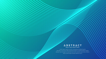 Abstract bright blue and green wave vector background. Minimal style light lines graphic element. Simple wave lines design concept. Modern gradient template with space for your text.