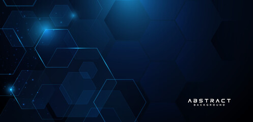 abstract medical and science or technology background with hexagons geometric pattern. dark blue dig