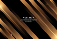 Abstract Luxury Black Background With Shining Golden Stripes Design. Gradient Diagonal Lines Geometric Vector Element. Modern Elegant Black And Gold Style Concept With Glitter Effect.