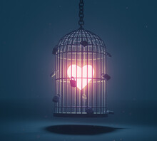 Glowing Heart Locked In Cage