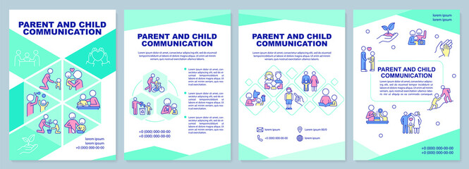 parent and child communication green brochure template. kid development. leaflet design with linear 